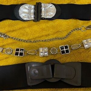 Stylish Black and Silver Belts Set. Fits: S-M